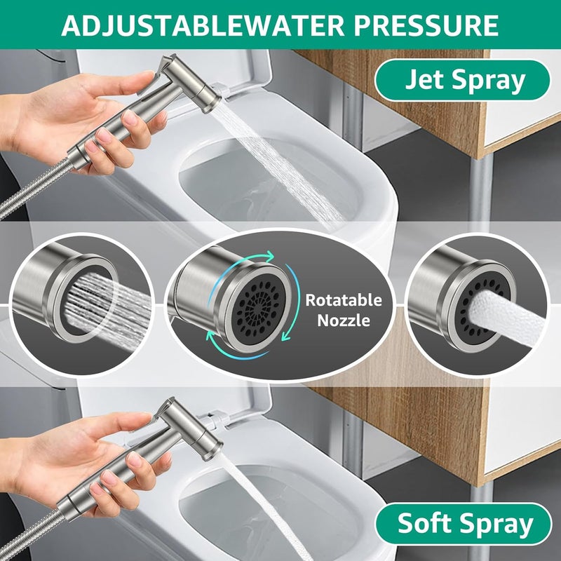 Mbillion Handheld Bidet Sprayer for Toilet Brushed Nickel with Leakproof Hose,Stainless Steel Cloth Diaper Sprayer,Adjustable Water Pressure,Dual Mode Wall/Toilet Mount Jet Spray for Baby Feminine Senior Wash - Image 3